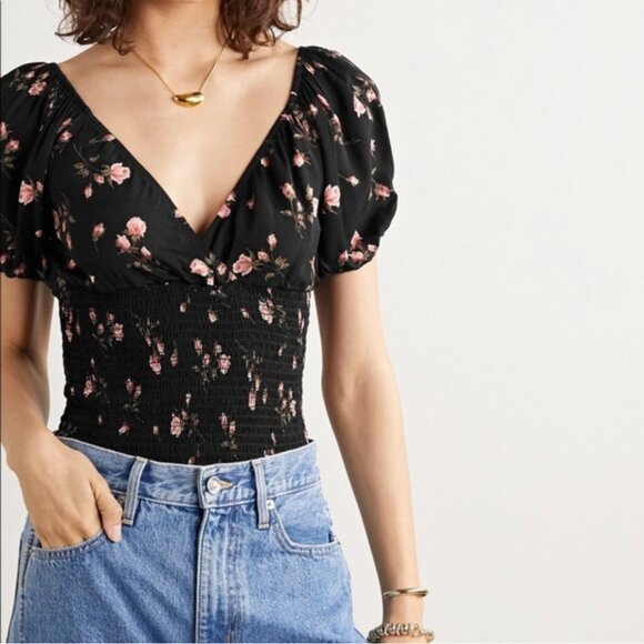 Reformation Alta Top in Romy Black Floral Puff Sleeve Whimsigoth Size XS - Picture 1 of 7